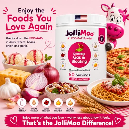 JolliMoo Trio Digestive Enzyme Powder for Gas & Bloating, Low FODMAP