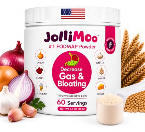 JolliMoo Trio Digestive Enzyme Powder for Gas & Bloating, Low FODMAP