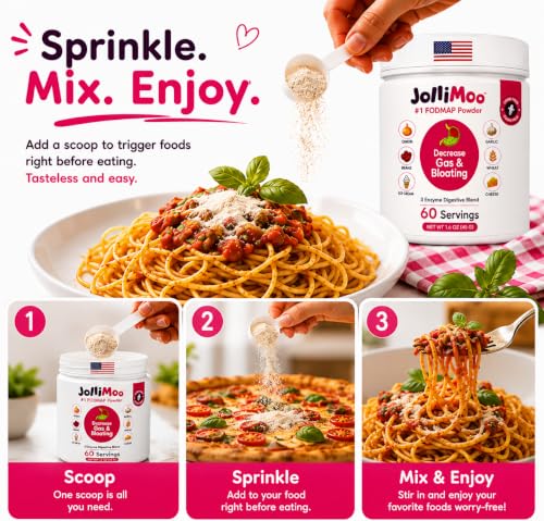 JolliMoo Trio Digestive Enzyme Powder for Gas & Bloating, Low FODMAP