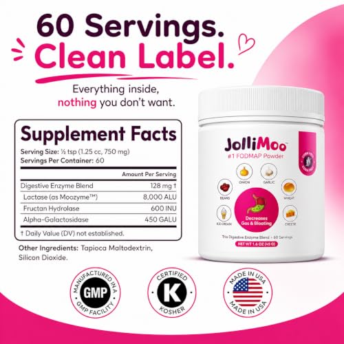 JolliMoo Trio Digestive Enzyme Powder for Gas & Bloating, Low FODMAP