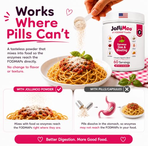JolliMoo Trio Digestive Enzyme Powder for Gas & Bloating, Low FODMAP